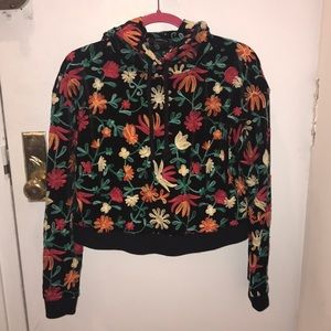 WORN ONCE Zara Velvet Embroidered Cropped Hoodie